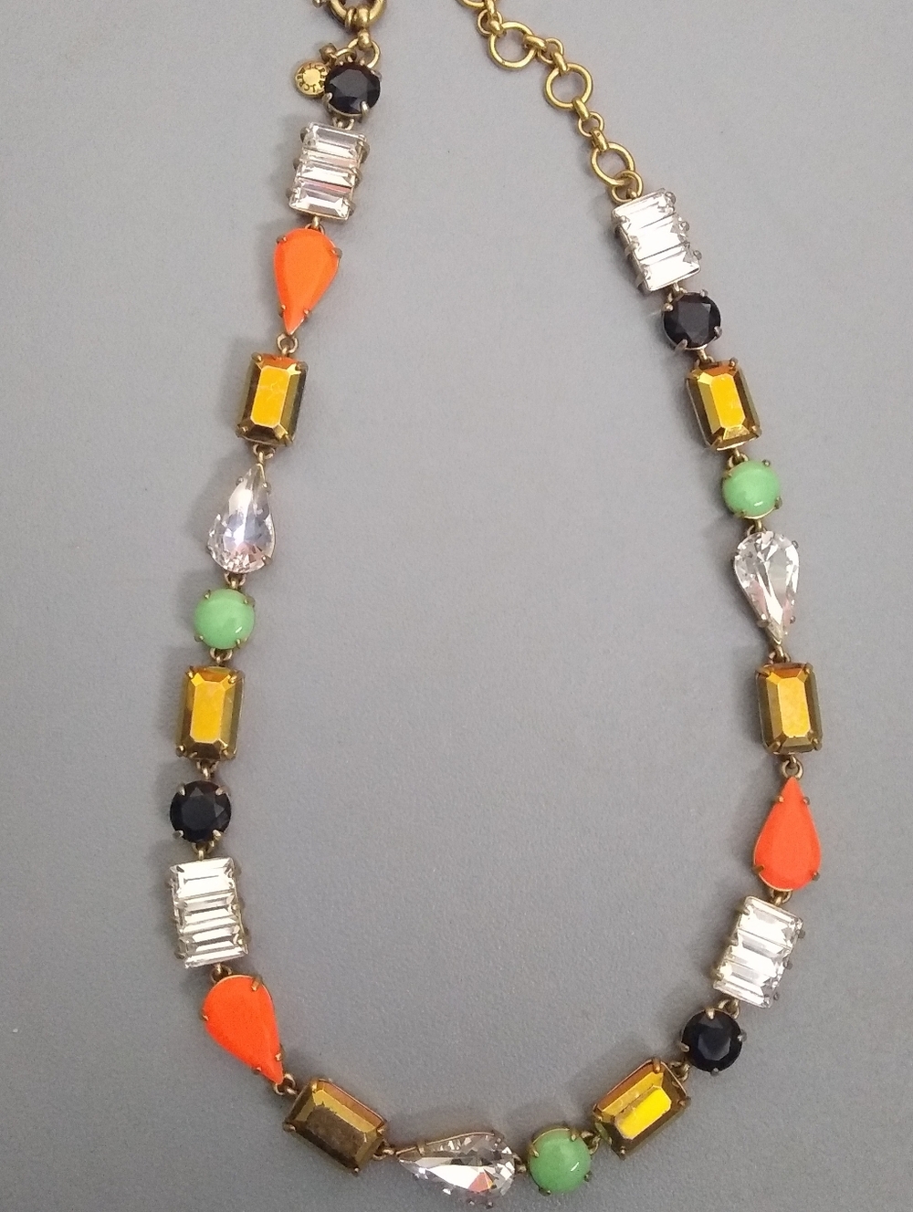 J Crew Multi Color Rhinestone Beads Gold Tone Necklace Vintage